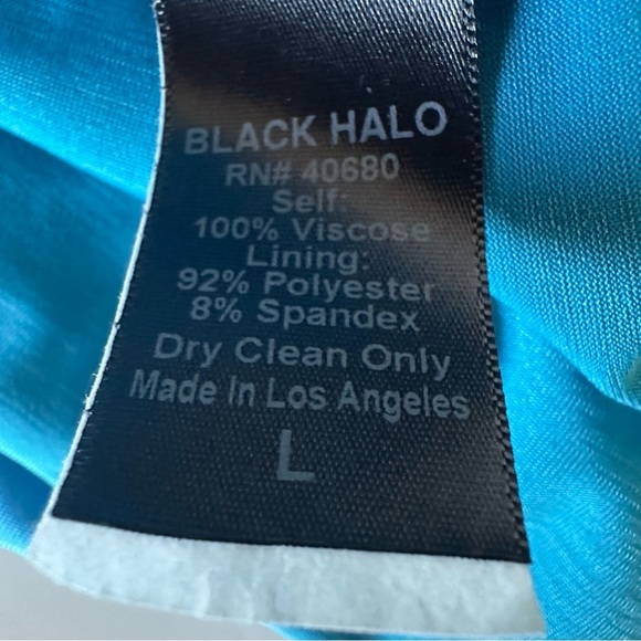 NWT BLACK HALO JILL WRAP STYLE RUCHED AQUA BLUE MINI DRESS SIZE LARGE - Picture 8 of 13